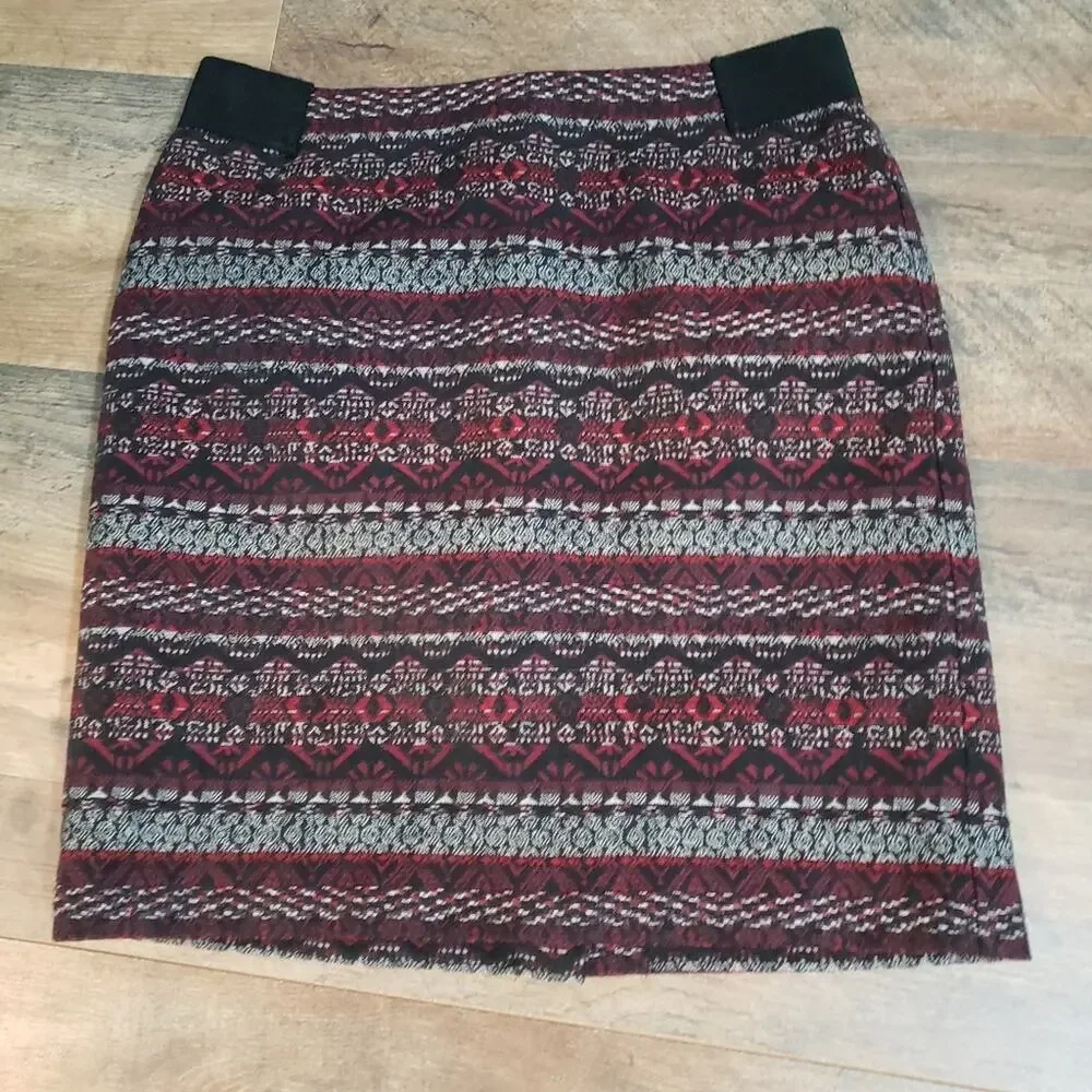J. Jill Striped‎ Aztec Tribal Straight Zipper Textured Pencil Midi Skirt